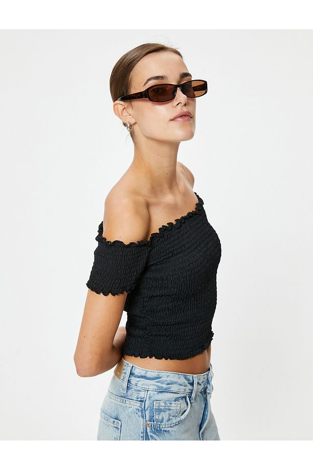 Omzu Açık Tişört Gipeli Kısa Kollu Slim Fit - 1
