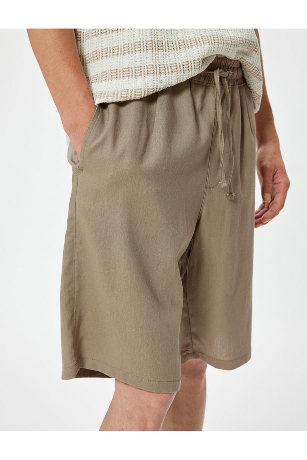 Oversize Şort Keten Bermuda Beli Bağcıklı Cep Detaylı - 5