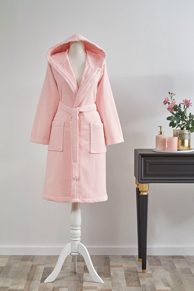 Bright Kadife Kapüşonlu Bornoz - 1