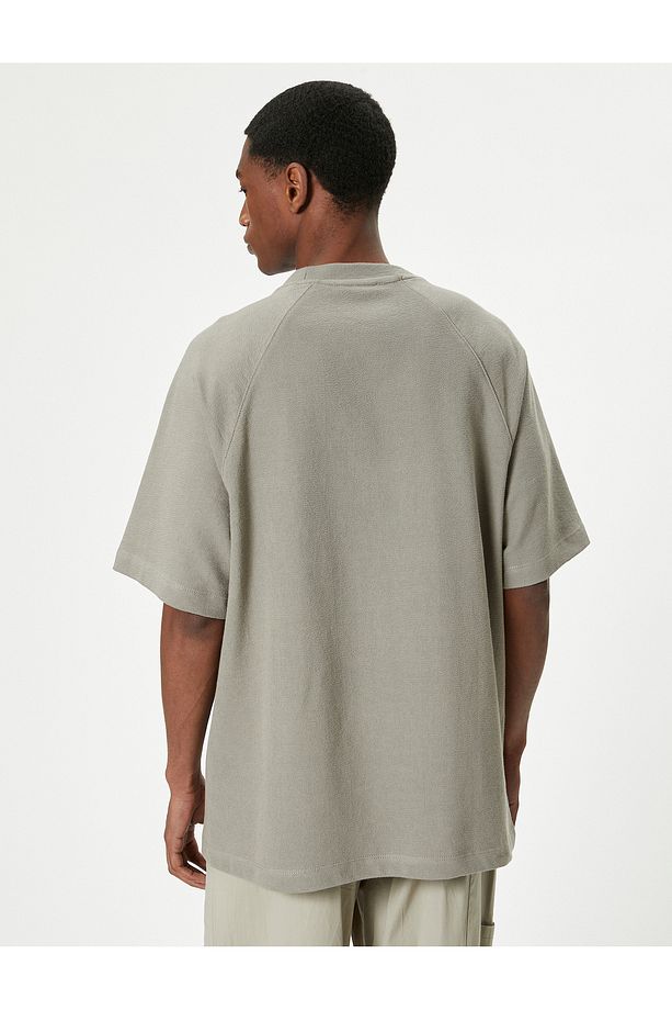 Oversize Tişört Basic Dokulu Bisiklet Yaka Kısa Kollu - 4