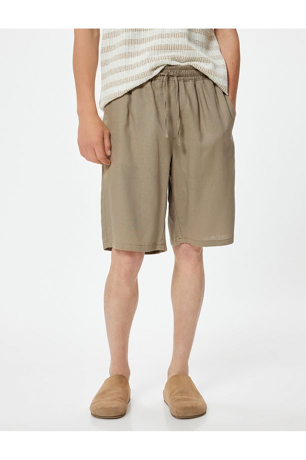 Oversize Şort Keten Bermuda Beli Bağcıklı Cep Detaylı - 3