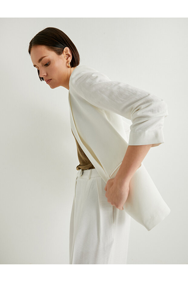 Blazer Jacket Draped Sleeves Pocket Viscose Linen Blended Standard Cut