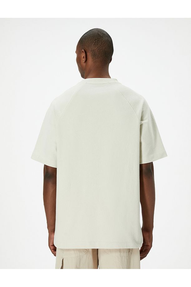 Oversize Tişört Basic Dokulu Bisiklet Yaka Kısa Kollu - 4