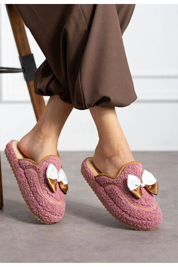 Women's Bowknot Maternity Postpartum Non-Slip Lightweight Sole Home Slippers Furry Slippers Dowry Bundle