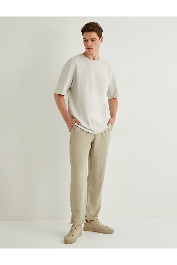 Gabardine Trousers with Tie Waist and Pocket Detail