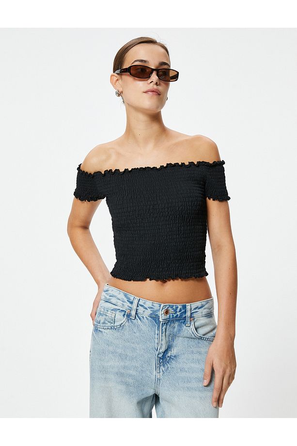 Omzu Açık Tişört Gipeli Kısa Kollu Slim Fit - 3