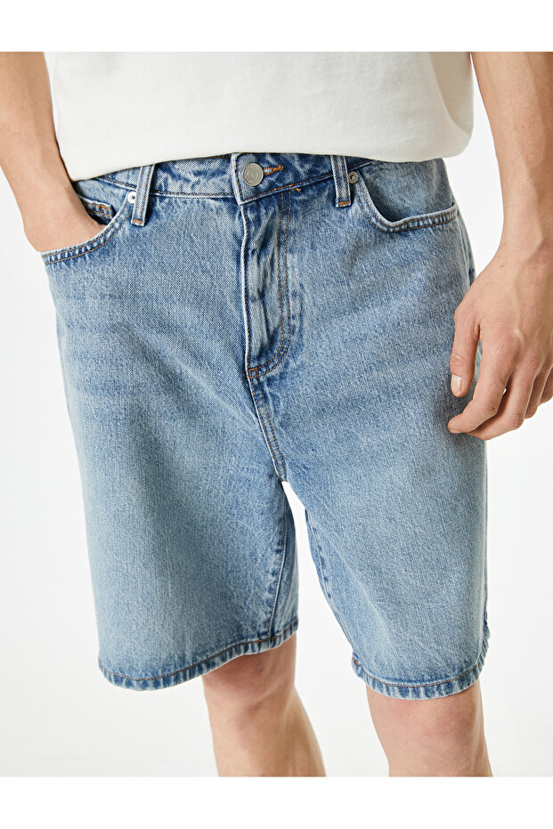 Oversize Kot Şort Düğmeli Cep Detaylı - 5