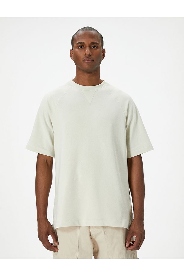 Oversize Tişört Basic Dokulu Bisiklet Yaka Kısa Kollu - 3