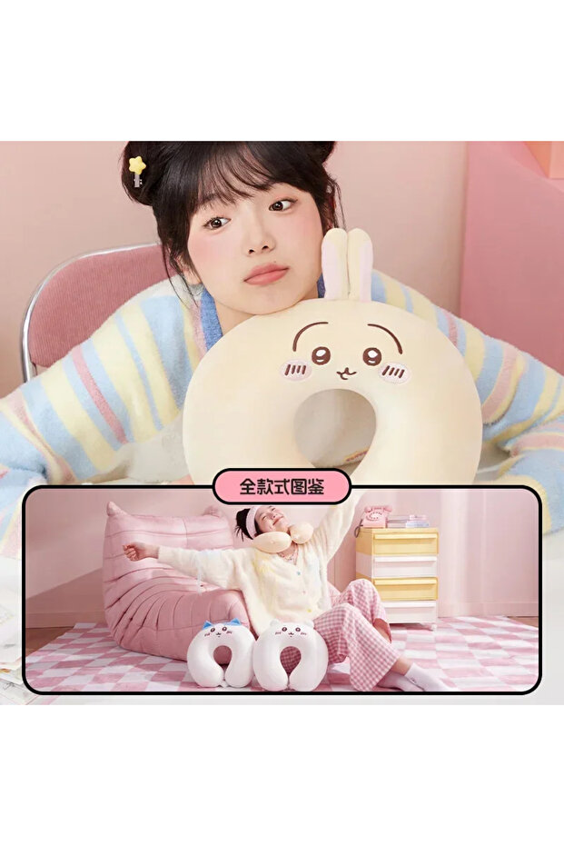 2024 Miniso Chiikawa Usagi Hachiware Series U-shaped Pillow Office Travel Kawaii Neck Support Pil... - 3