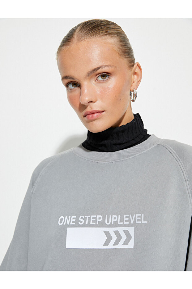 Crew Neck Sweatshirt Printed Ribbed