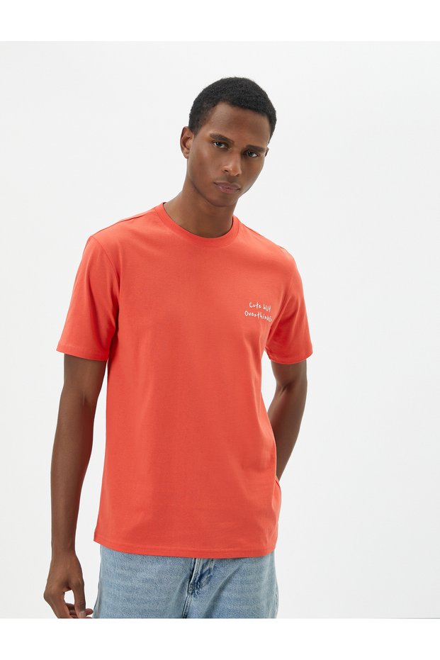 Slogan Printed T-Shirt Slim Fit Crew Neck Short Sleeve Cotton