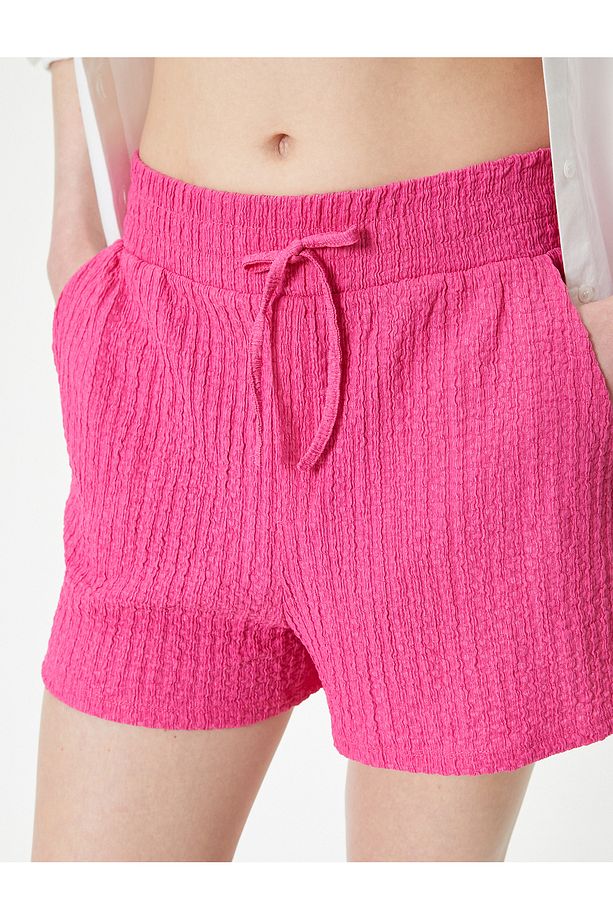 Mini Şort Beli Bağcıklı Cepli Dokulu - 5