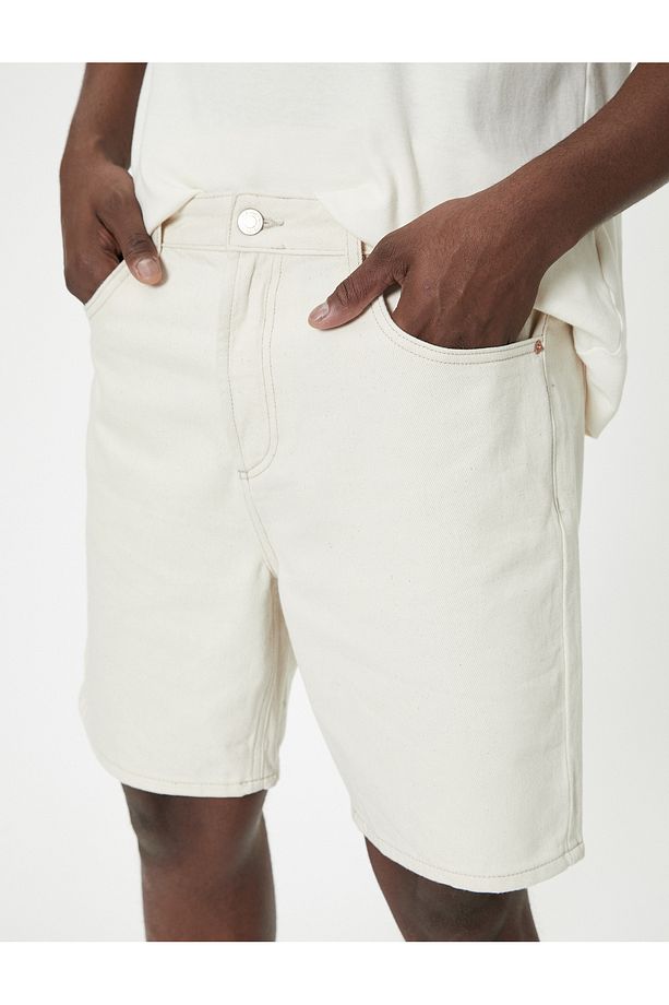 Oversize Bermuda Kot Şort 5 Cep Düğmeli - 5