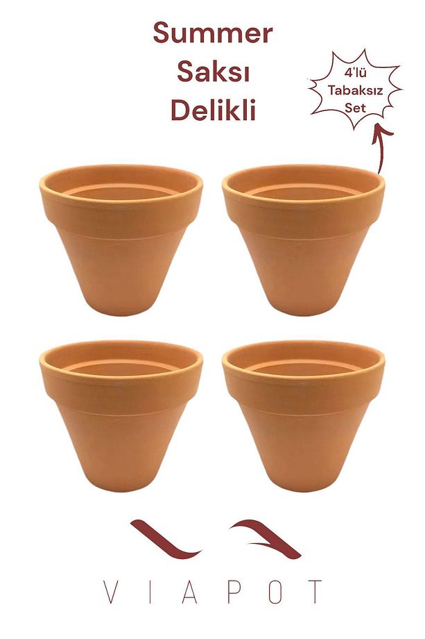 Summer Toprak Saksı Büyük Delikli Tabaksız 4'lü 15x13cm 1300ml - 1