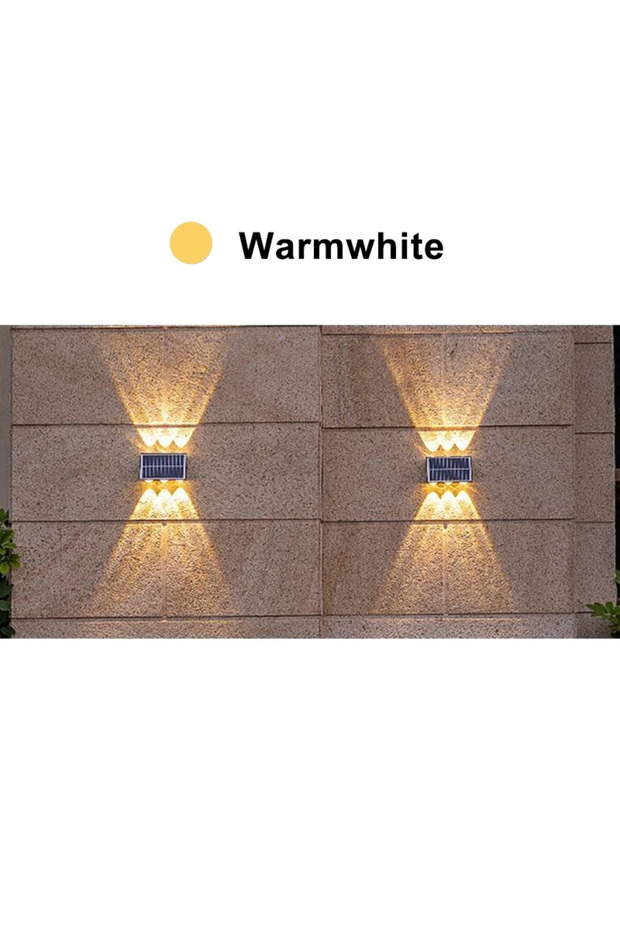 مصباح LED شمسي أبيض دافئ، 8 مصابيح LED، بطارية 2000 مللي أمبير، قطعة واحدة أو قطعتين، مقاوم للماء، إضاءة علوية وسفلية خارجية