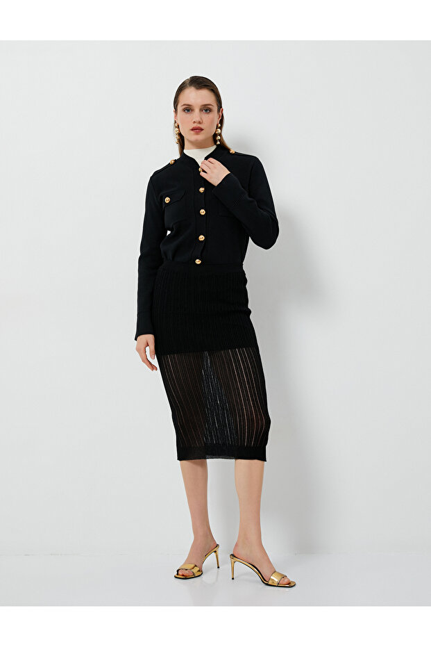 Midi Knitwear Skirt Ribbed Transparent Detailed Viscose Blend