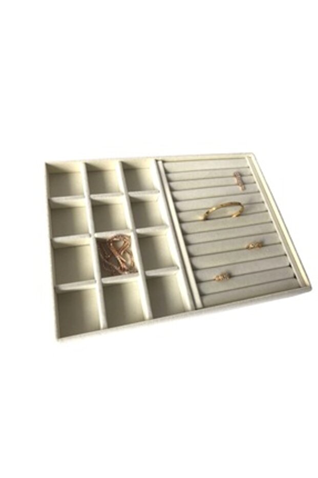 Std New Domestic Suede Cream Jewelry Box with Sausage Compartment (Aydindecor) Classic