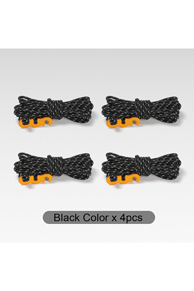 3mm 4M Black 4Pcs Outdoor Guy Lines Tent Cords Reflective Camping Rope with Aluminum Guylines Adjust