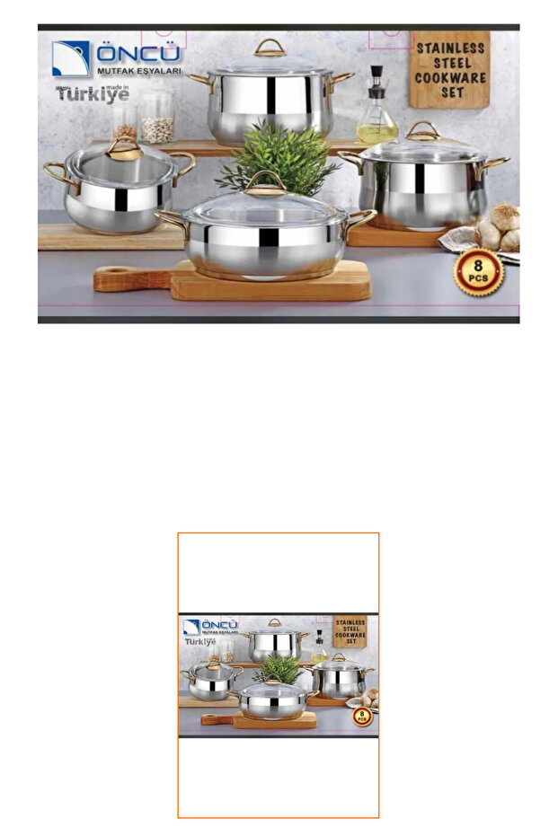 ÖNCÜ 8 PARÇA ALTIN KULP ÇELİK TENCERE SETİ - 1