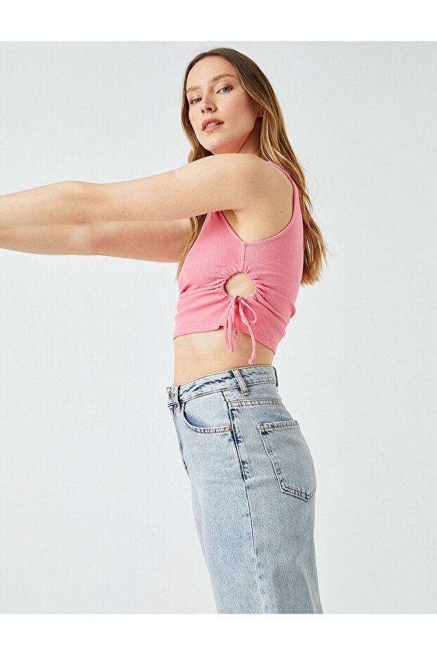 Crop Athlete Window Detailed Crew Neck Cotton