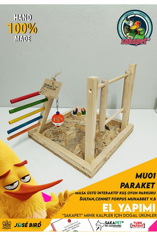 Masa Üstü İnteraktif Ahşap Cennet sevda Sultan Papağanı Kuş Zeka Ve Eğlence Parkuru - 7
