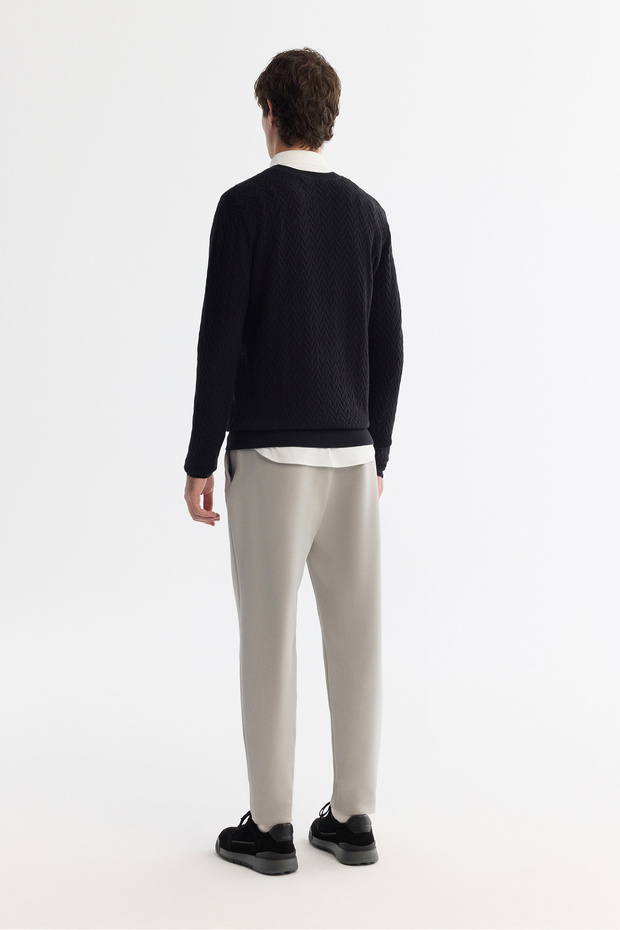 Erkek Siyah Bisiklet Yaka Jakarlı Soft Touch Triko Regular Fit Kazak A42Y5145 - 4