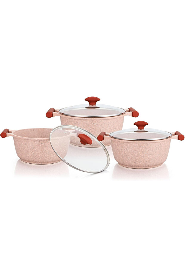 Essentials Granite 6 Pcs Non-Stick Cookware - Pink