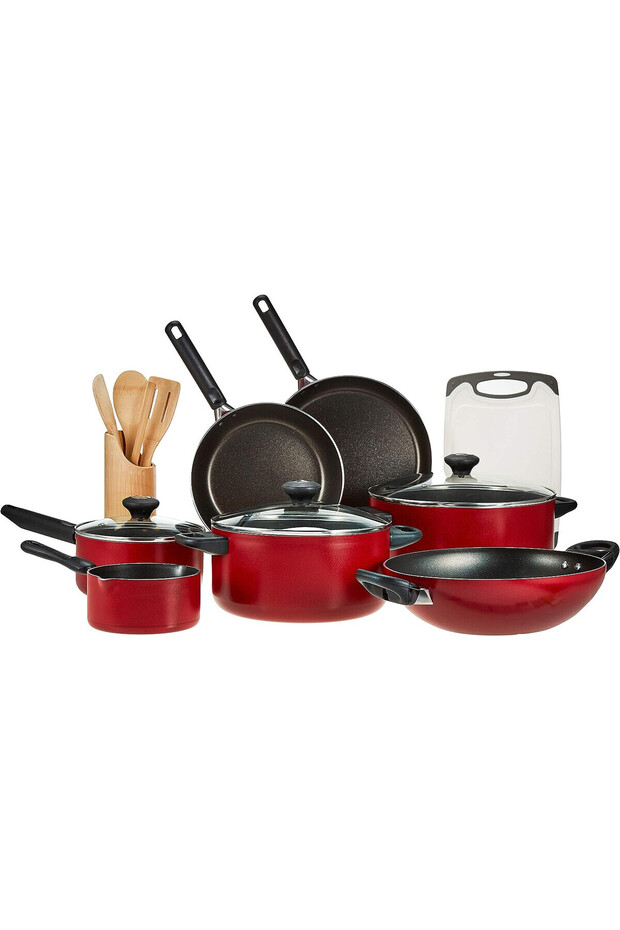 Classique 16 Piece Cookware Set | Saucepan and Casserole Set with Glass Lid | Color Red