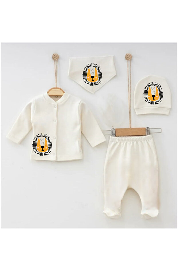 Baby Girl Hospital Discharge Set Lion Head Patterned Natural Cotton 0-3 Months
