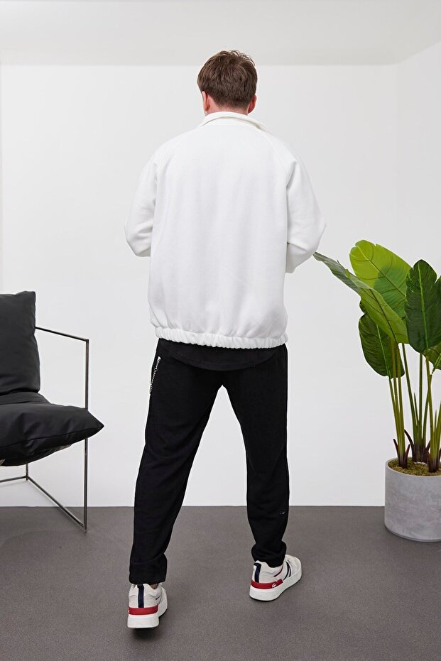 Fermuarlı Basic Beyaz Ceket - 2