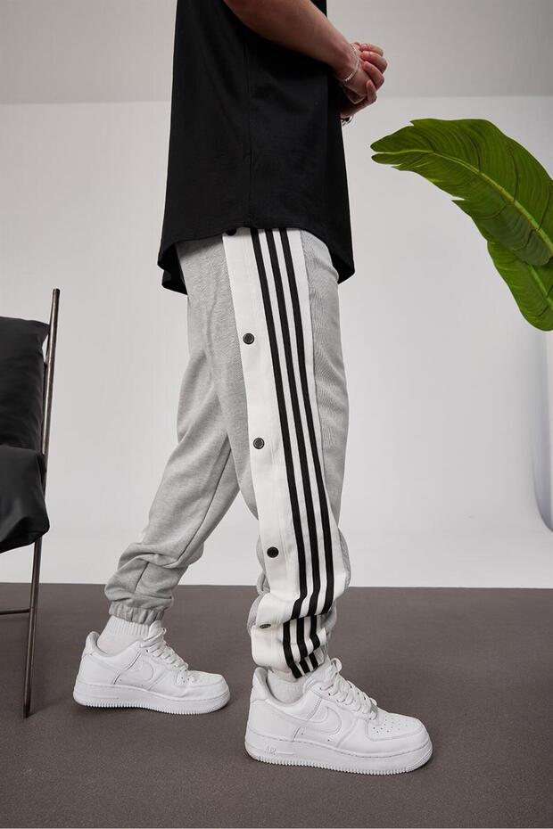 Gray Sweatpants with 3 Side Buttons - 4