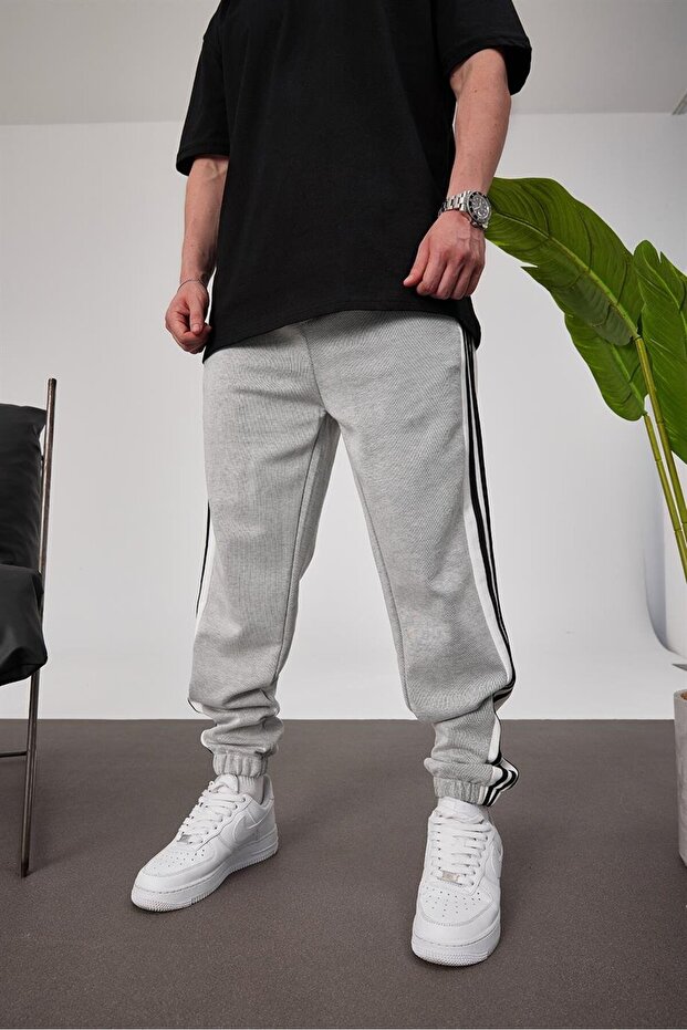 Gray Sweatpants with 3 Side Buttons - 3