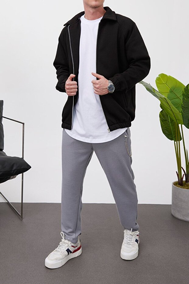 Fermuarlı Basic Siyah Ceket - 1