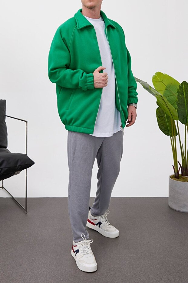 Fermuarlı Basic Yeşil Ceket - 3