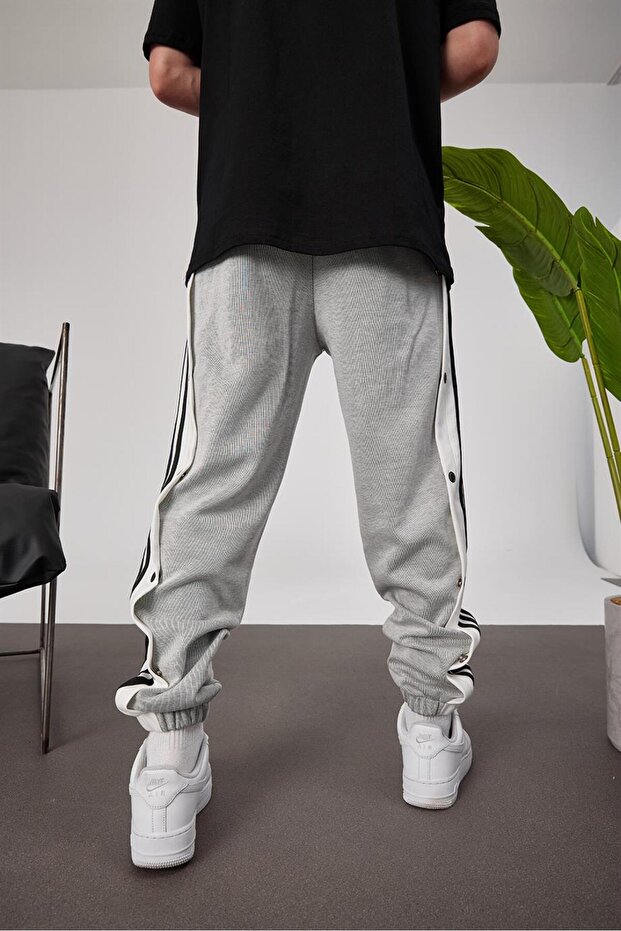 Gray Sweatpants with 3 Side Buttons - 5