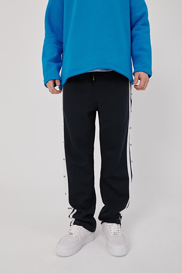 Erkek Harf Detaylı Şeritli Lacivert Eşofman Altı - 3