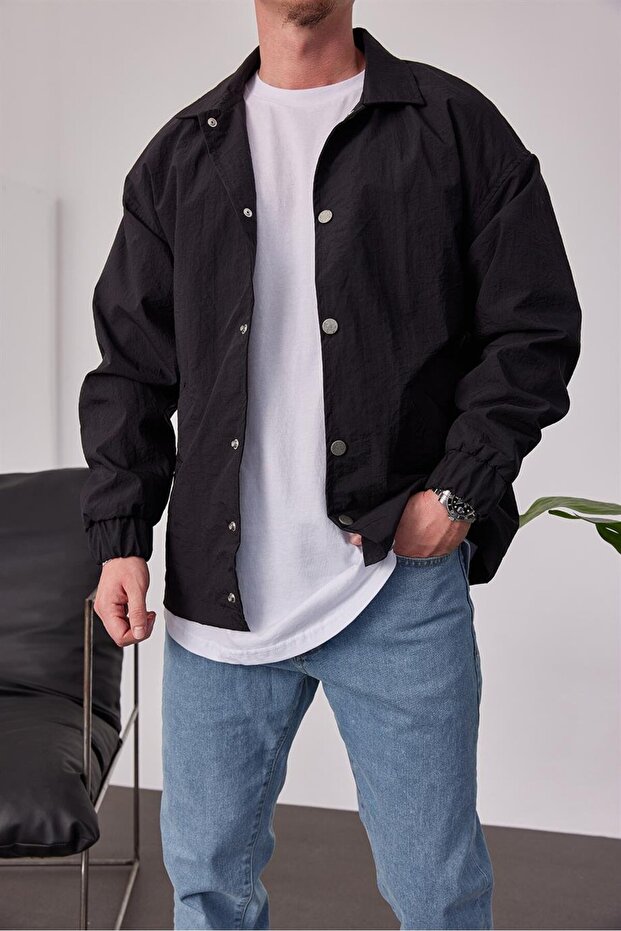 Jachetă de sezon neagră cu mâneci elastice - 2