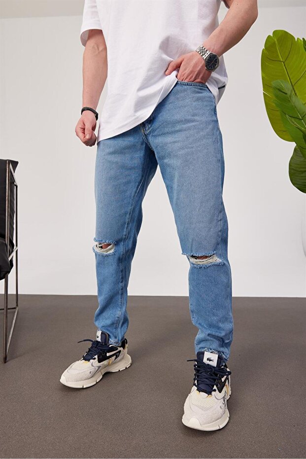 Men's Jean Pants 5101 Series Slim Blue Ripped Boyfriend Style