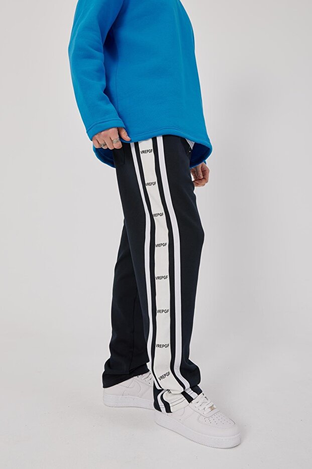 Erkek Harf Detaylı Şeritli Lacivert Eşofman Altı - 4