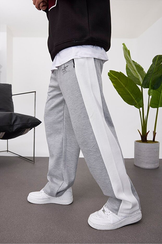 Gray Sweatpants with Bowknot Pattern - 1