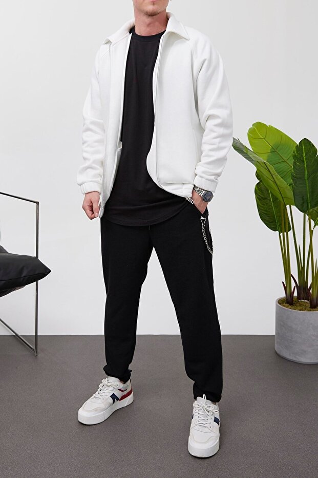 Fermuarlı Basic Beyaz Ceket - 3