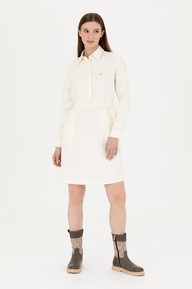 Women's White-Black Stone Woven Dress