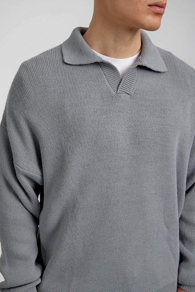 Gri Yakalı Basic Triko - 1