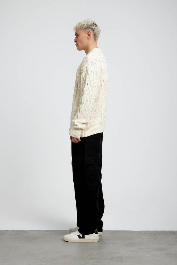 Ekru Beyaz Kalın Örme Triko - 4