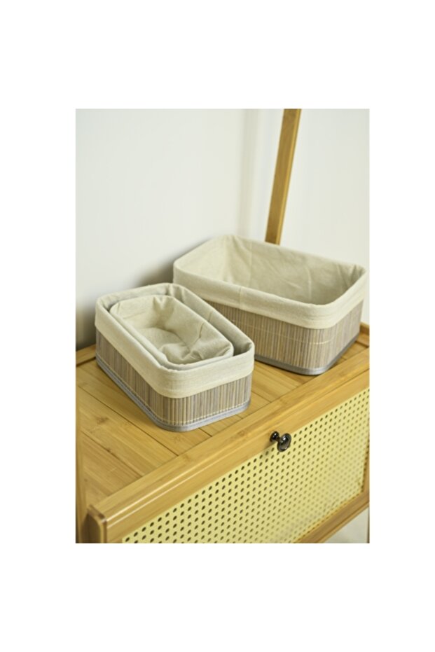 3-Piece Rectangular Shape Bamboo Storage Basket Set - 3