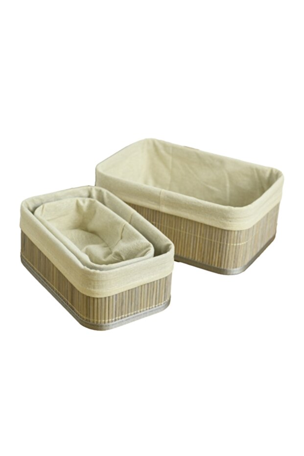 3-Piece Rectangular Shape Bamboo Storage Basket Set - 1