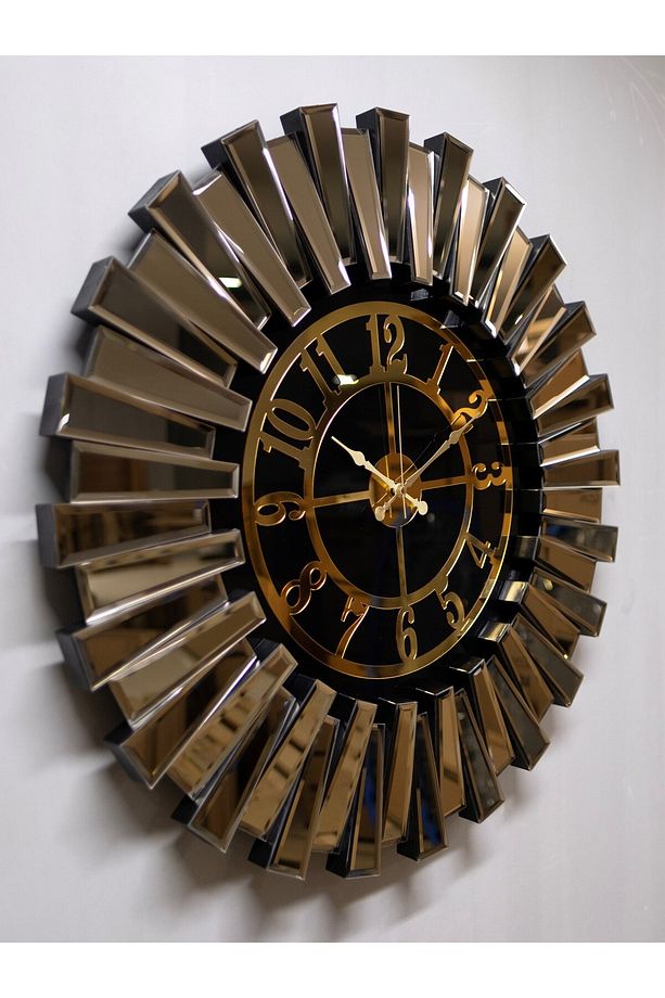Piano Ahşap Aynalı Duvar Saati Özel El Yapımı 80cm Bronz - 3