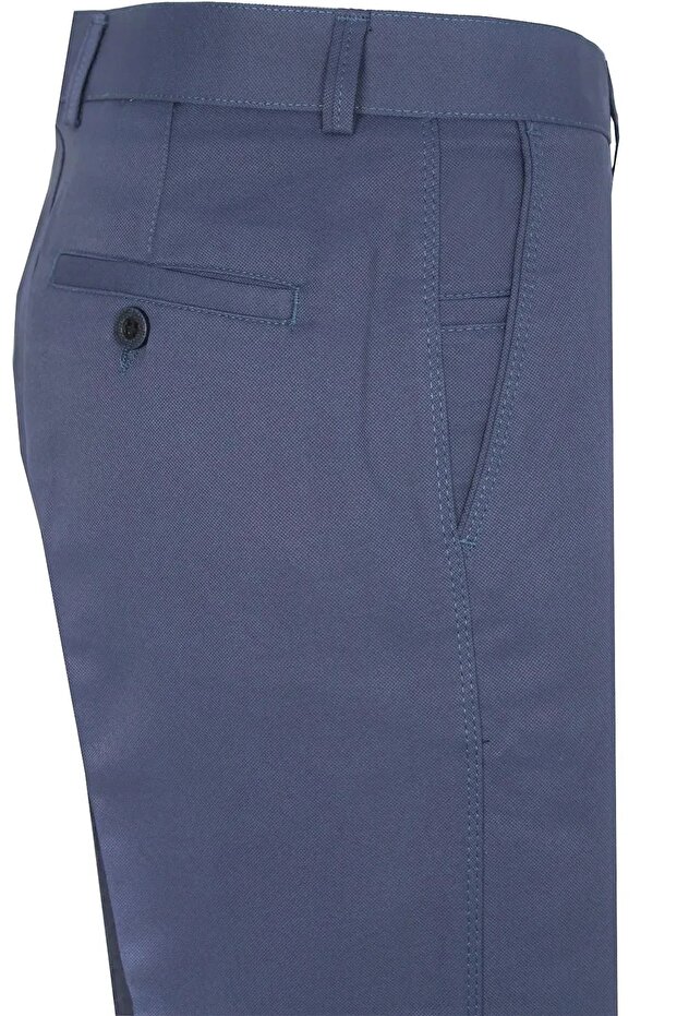 Men's Dark Blue Linen Trousers Classic Cut Woven Dobby with Pockets Seasonal