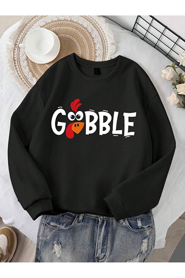 Women's Sweatshirt Gobble Printed Hodies 2 Thread Compact Fabric Cotton Inside