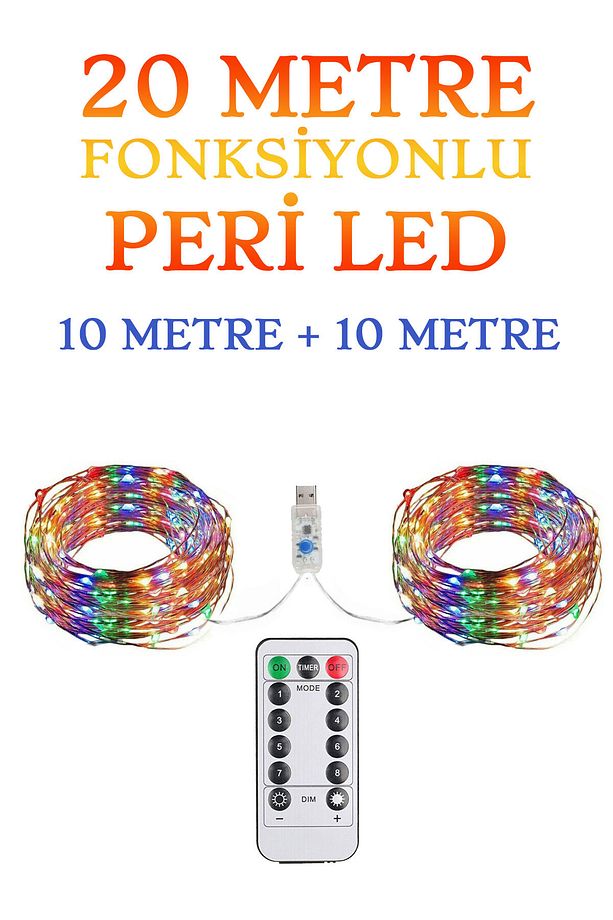 Kumandalı Animasyonlu RGB 20 Metre Usb Peri Led Parti Kutlama Tel Led - 1
